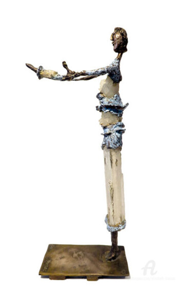Sculpture titled "Femme cristal de ro…" by Elisabeth Brainos, Original Artwork, Bronze