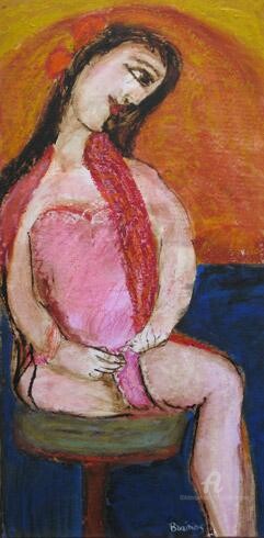 Peinture intitulée "femme a la jarretie…" par Elisabeth Brainos, Œuvre d'art originale, Acrylique