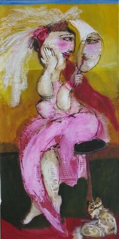 Painting titled "mariee au miroir" by Elisabeth Brainos, Original Artwork, Acrylic