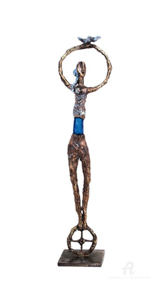 Sculpture intitulée "Equilibriste à l'oi…" par Elisabeth Brainos, Œuvre d'art originale, Bronze
