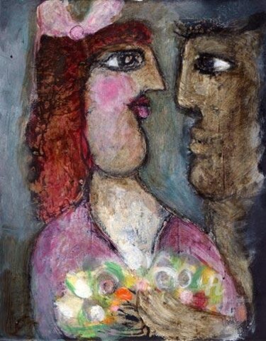 Malerei mit dem Titel "couple-au-bouquet.j…" von Elisabeth Brainos, Original-Kunstwerk