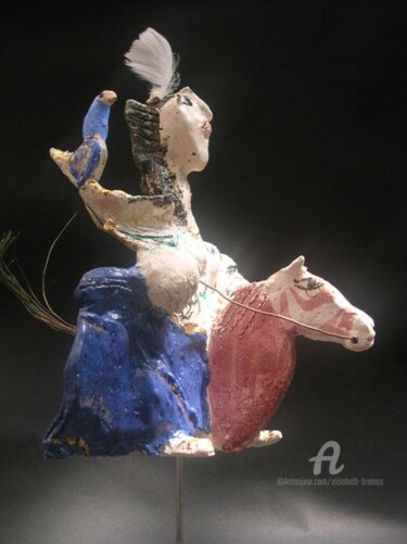 Sculpture intitulée "cavaliere a la plume" par Elisabeth Brainos, Œuvre d'art originale