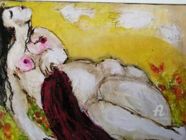Peinture intitulée "la sieste aux oisea…" par Elisabeth Brainos, Œuvre d'art originale, Huile