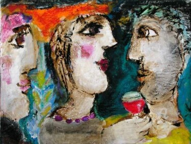 Peinture intitulée "soiree entre amis" par Elisabeth Brainos, Œuvre d'art originale, Huile