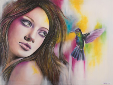 Malerei mit dem Titel "Der Blick (Kolibri…" von Elisabeth Burmester, Original-Kunstwerk, Öl