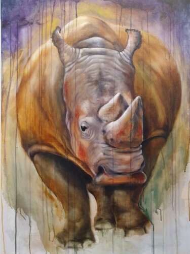 Malerei mit dem Titel "Nashorn" von Elisabeth Burmester, Original-Kunstwerk, Acryl