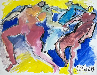 Картина под названием ""Main dans la main "" - Elisabeth Chabin, Подлинное произведение искусства, Гуашь