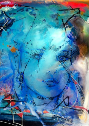 Malerei mit dem Titel "Le bleu" von Elisabeth Constantin, Original-Kunstwerk, Acryl Auf Holzplatte montiert