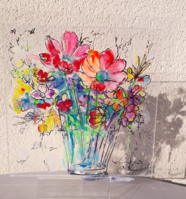 Картина под названием "Un bouquet de fleurs" - Elisabeth Constantin, Подлинное произведение искусства, Акрил