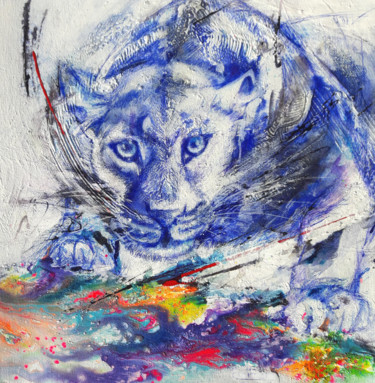 Painting titled "Le tigre bleu" by Elisabeth Constantin, Original Artwork, Acrylic