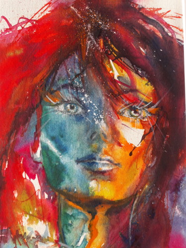 Malerei mit dem Titel "Le visage fauve" von Elisabeth Constantin, Original-Kunstwerk, Tinte