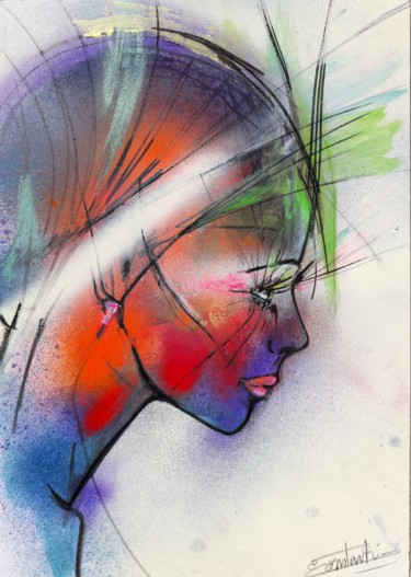 Painting titled "Doux profil" by Elisabeth Constantin, Original Artwork, Spray paint