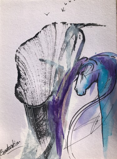 绘画 标题为“Le cheval bleu” 由Elisabeth Constantin, 原创艺术品, 丙烯