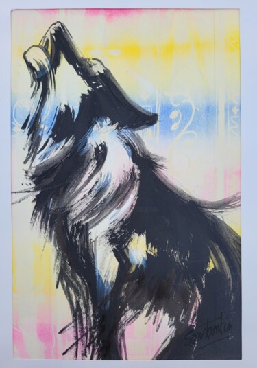 Peinture intitulée "Le loup noir" par Elisabeth Constantin, Œuvre d'art originale, Acrylique