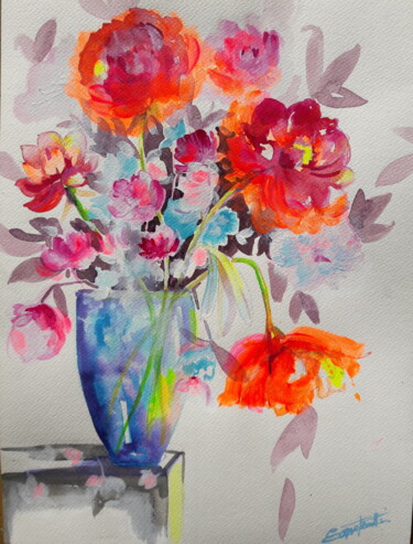 Peinture intitulée "Les fleurs du print…" par Elisabeth Constantin, Œuvre d'art originale, Acrylique