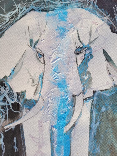 Schilderij getiteld "L'éléphant blanc" door Elisabeth Constantin, Origineel Kunstwerk, Acryl