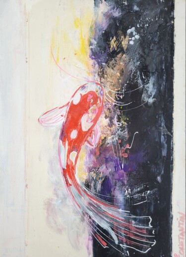 Schilderij getiteld "Le poisson porte bo…" door Elisabeth Constantin, Origineel Kunstwerk, Acryl
