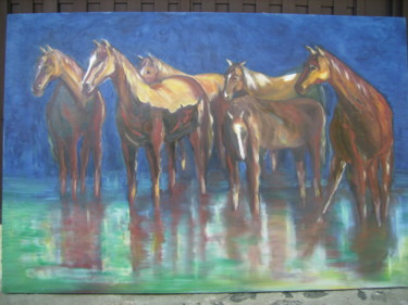 Pintura intitulada "cavalos no rio" por Ecellos, Obras de arte originais, Outro
