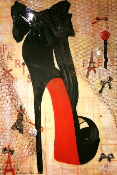 Painting titled "Chaussure à noeud.j…" by Elisabeth D'Equainville, Original Artwork, Acrylic Mounted on Wood Stretcher frame