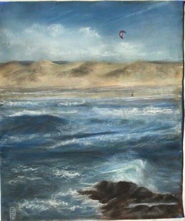 Painting titled "Kite surf" by Elisabeth Fabre Derulliere, Original Artwork, Pastel