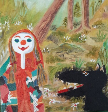Peinture intitulée "Le loup et le chape…" par Elisabeth Fabre Derulliere, Œuvre d'art originale, Acrylique