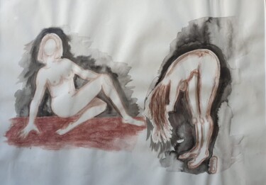 Pintura intitulada "2 modèles au fusain" por Elisabeth Fabre Derulliere, Obras de arte originais, Carvão