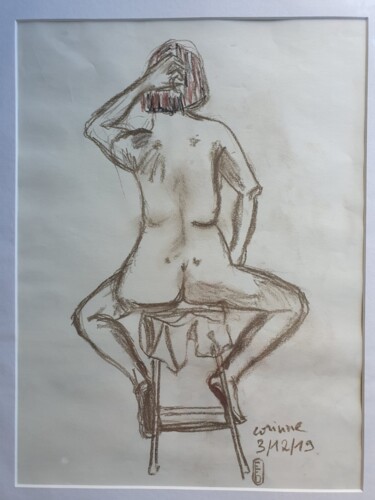 Painting titled "Corinne assise" by Elisabeth Fabre Derulliere, Original Artwork, Charcoal