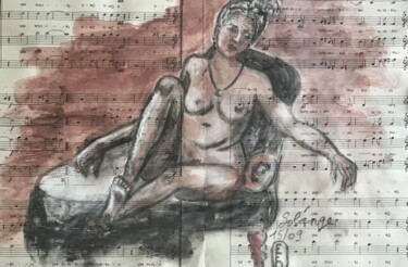 Zeichnungen mit dem Titel "Solange à la méridi…" von Elisabeth Fabre Derulliere, Original-Kunstwerk, Kohle