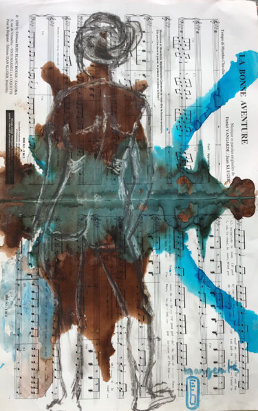 Dessin intitulée "Solange turquoise e…" par Elisabeth Fabre Derulliere, Œuvre d'art originale, Encre