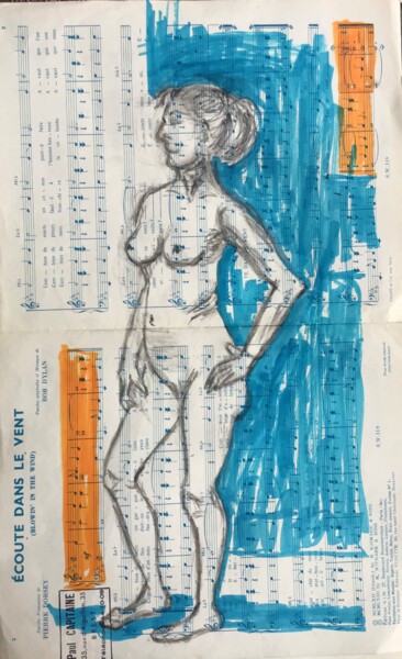 Zeichnungen mit dem Titel "Solange jaune et bl…" von Elisabeth Fabre Derulliere, Original-Kunstwerk, Kohle