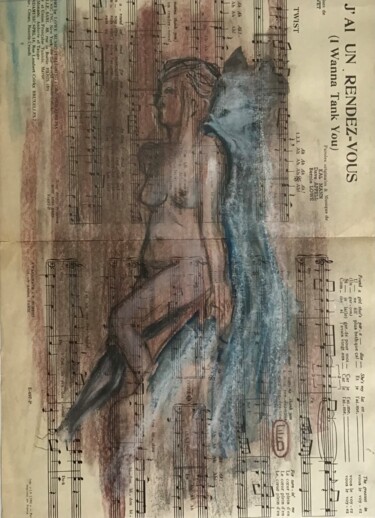 Zeichnungen mit dem Titel "Solange avec fond b…" von Elisabeth Fabre Derulliere, Original-Kunstwerk, Kohle
