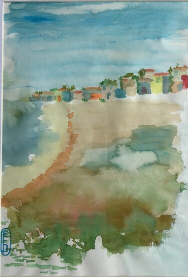 Malerei mit dem Titel "Esquisse « la ville…" von Elisabeth Fabre Derulliere, Original-Kunstwerk, Aquarell