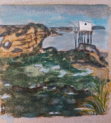 Malerei mit dem Titel "L'île aux mouettes 1" von Elisabeth Fabre Derulliere, Original-Kunstwerk, Aquarell