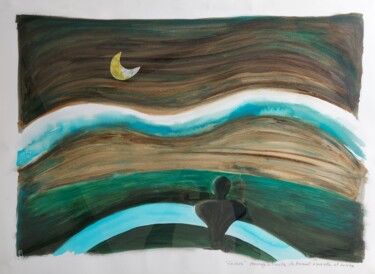 Painting titled "A lua. La lune, hom…" by Elisabeth Fabre Derulliere, Original Artwork, Watercolor Mounted on Cardboard