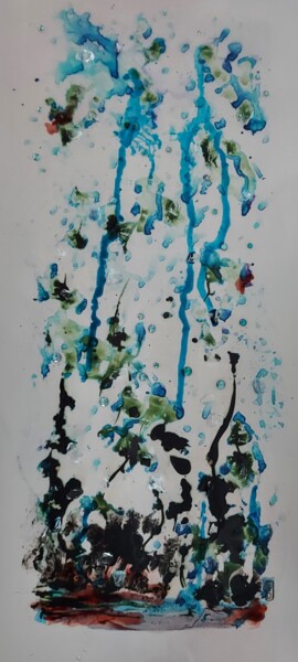 Malerei mit dem Titel "Larmes de pluie" von Elisabeth Fabre Derulliere, Original-Kunstwerk, Tinte