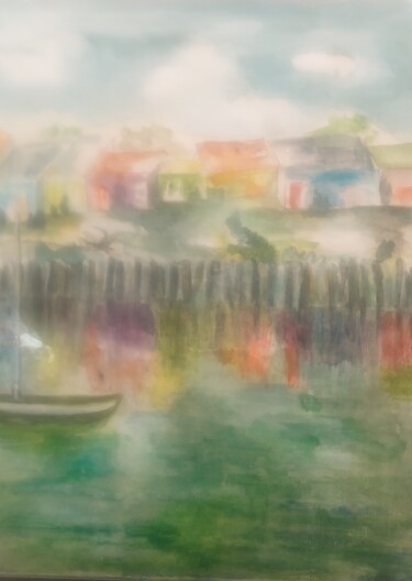Malerei mit dem Titel "Reflets sur la Seud…" von Elisabeth Fabre Derulliere, Original-Kunstwerk, Aquarell Auf Keilrahmen aus…