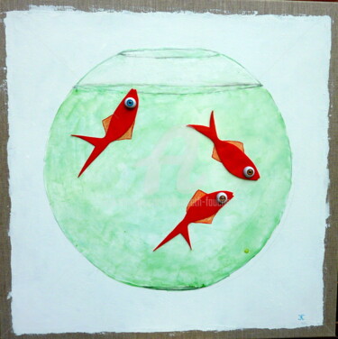 Painting titled ""poissons rouge"" by Elisabeth Faucheur, Original Artwork, Acrylic