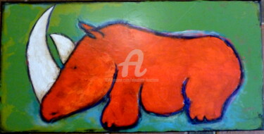 Malerei mit dem Titel ""Bébé rhino"" von Elisabeth Faucheur, Original-Kunstwerk, Acryl