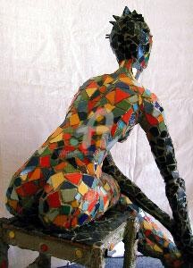 Скульптура под названием "La Sirène mosaïque…" - Elisabeth Faucheur, Подлинное произведение искусства, Керамика