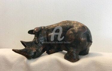 Sculptuur getiteld "« Petit Rhino »" door Elisabeth Faucheur, Origineel Kunstwerk, Bronzen
