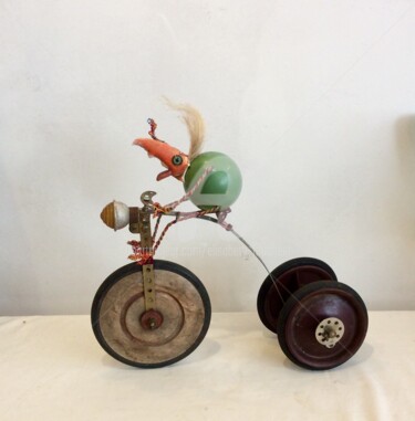 Sculpture intitulée ""A bicyclette"" par Elisabeth Faucheur, Œuvre d'art originale, Bois