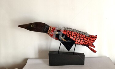 Escultura intitulada "« Canard laqué »" por Elisabeth Faucheur, Obras de arte originais, Madeira