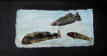Sculpture intitulée ""Les trois sardines"" par Elisabeth Faucheur, Œuvre d'art originale