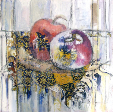 Peinture intitulée "pomme-tissus-1.jpg" par Elisabeth Girard, Œuvre d'art originale