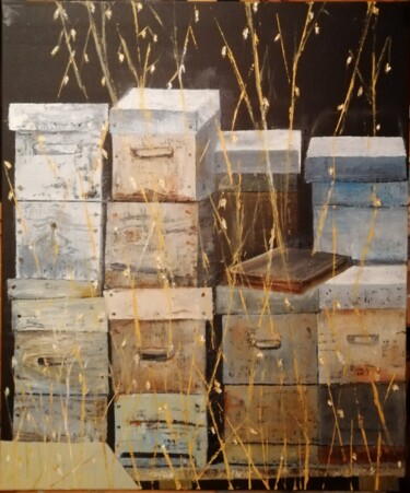 Картина под названием "Ruches" - Elisabeth Hunaut, Подлинное произведение искусства, Масло