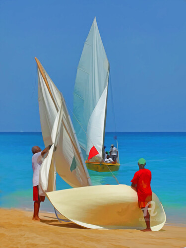 Photographie intitulée "Mer et voiles tropi…" par Elisabeth Hurtel, Œuvre d'art originale, Photographie numérique