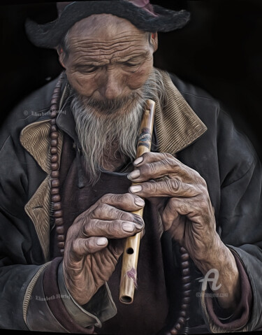 Photographie intitulée "Le vieil homme au f…" par Elisabeth Hurtel, Œuvre d'art originale, Photographie numérique
