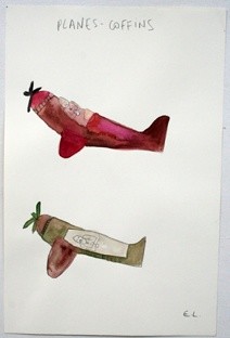 Dessin intitulée "Planes-coffins" par Elisabeth Lecourt, Œuvre d'art originale
