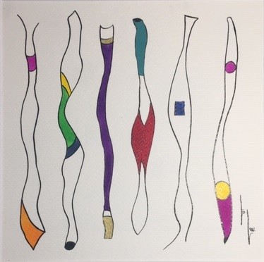 제목이 "Crayons 1"인 미술작품 Lis-Lev.로, 원작, 잉크 판지에 장착됨