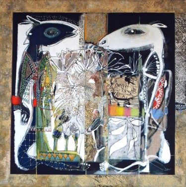 Peinture intitulée "Au delà du miroir" par Elisabeth Lombard, Œuvre d'art originale, Collages